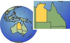 Northern Territory, Australia as a marked location on the globe