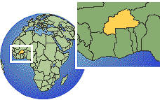 Burkina Faso as a marked location on the globe