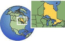 Ontario, Canada as a marked location on the globe