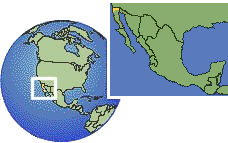 Baja California (Border Region), Mexico as a marked location on the globe