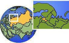 Leningradskaya Oblast', Russia as a marked location on the globe