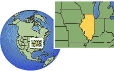 Illinois, United States as a marked location on the globe