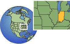 Indiana, United States as a marked location on the globe