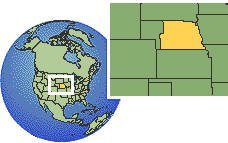Nebraska, United States as a marked location on the globe