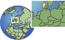 Copenhagen, Denmark time zone location map borders