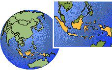 Surabaya, (Western), Indonesia time zone location map borders