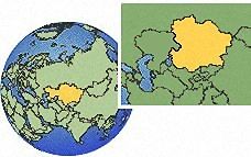 Qostanay, (Eastern), Kazakhstan time zone location map borders