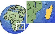 Toamasina, Madagascar time zone location map borders
