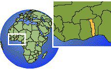 Lomé, Togo time zone location map borders
