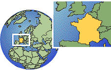 Rennes, Francia time zone location map borders