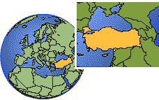 Dalaman, Turkey time zone location map borders