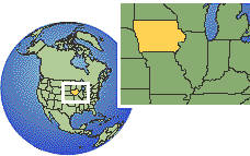 Dubuque, Iowa, United States time zone location map borders
