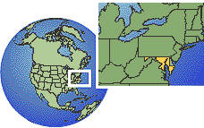 Bethesda, Maryland, United States time zone location map borders