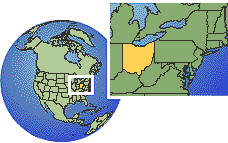 Canton, Ohio, United States time zone location map borders