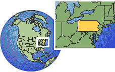 Erie, Pennsylvania, United States time zone location map borders