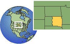 Vermillion, Dakota del Sur (este), Estados Unidos time zone location map borders