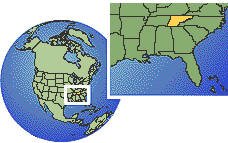 Oak Ridge, Tennessee (este), Estados Unidos time zone location map borders